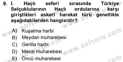 Türk Askeri Teşkilat Tarihi Dersi 2024 - 2025 Yılı (Vize) Ara Sınav Soruları 9. Soru