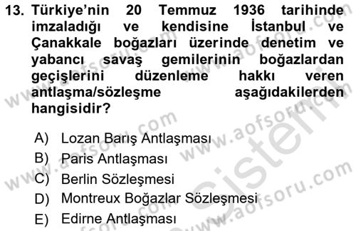 Türk Askeri Teşkilat Tarihi Dersi 2024 - 2025 Yılı (Final) Dönem Sonu Sınav Soruları 13. Soru