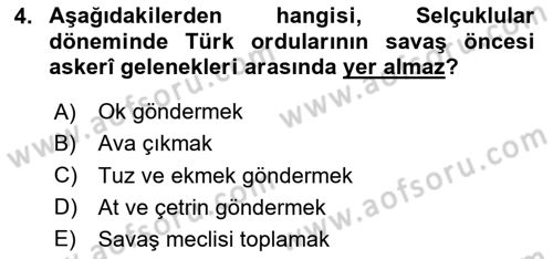 Türk Askeri Teşkilat Tarihi Dersi 2024 - 2025 Yılı (Final) Dönem Sonu Sınav Soruları 4. Soru