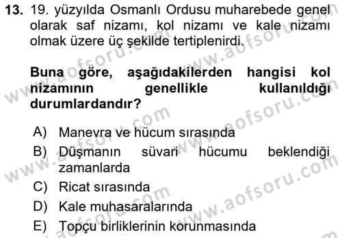 Türk Askeri Teşkilat Tarihi Dersi 2024 - 2025 Yılı Yaz Okulu Sınav Soruları 13. Soru