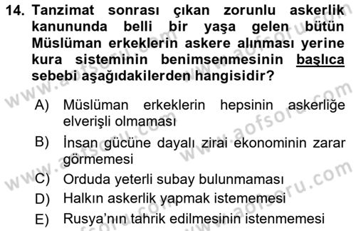 Türk Askeri Teşkilat Tarihi Dersi 2024 - 2025 Yılı Yaz Okulu Sınav Soruları 14. Soru