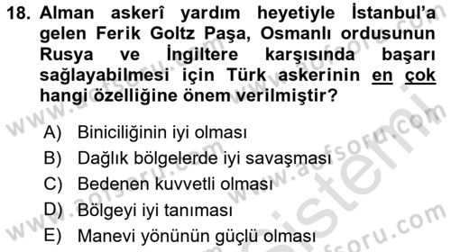 Türk Askeri Teşkilat Tarihi Dersi 2024 - 2025 Yılı Yaz Okulu Sınav Soruları 18. Soru