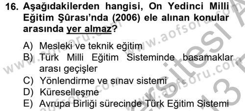 Türk Eğitim Tarihi Dersi 2012 - 2013 Yılı (Vize) Ara Sınavı 16. Soru