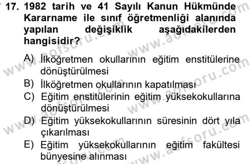 Türk Eğitim Tarihi Dersi 2012 - 2013 Yılı (Vize) Ara Sınavı 17. Soru