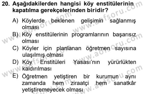 Türk Eğitim Tarihi Dersi 2012 - 2013 Yılı (Vize) Ara Sınavı 20. Soru