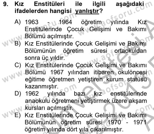 Türk Eğitim Tarihi Dersi 2012 - 2013 Yılı (Vize) Ara Sınavı 9. Soru