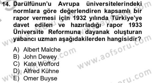 Türk Eğitim Tarihi Dersi 2012 - 2013 Yılı (Final) Dönem Sonu Sınav Soruları 14. Soru