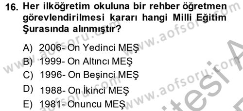 Türk Eğitim Tarihi Dersi 2013 - 2014 Yılı (Vize) Ara Sınavı 16. Soru