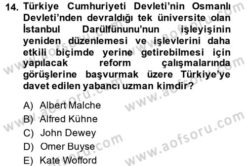 Türk Eğitim Tarihi Dersi 2013 - 2014 Yılı (Final) Dönem Sonu Sınavı 14. Soru