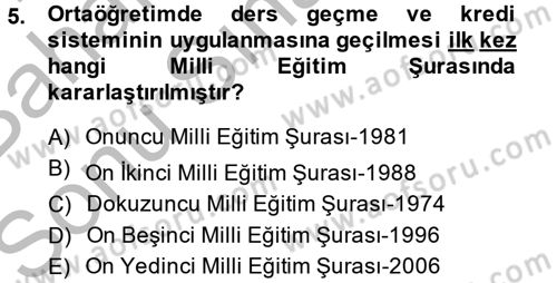 Türk Eğitim Tarihi Dersi 2013 - 2014 Yılı (Final) Dönem Sonu Sınavı 5. Soru