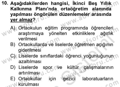 Türk Eğitim Tarihi Dersi 2013 - 2014 Yılı Tek Ders Sınavı 10. Soru