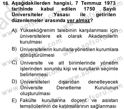 Türk Eğitim Tarihi Dersi 2013 - 2014 Yılı Tek Ders Sınavı 16. Soru