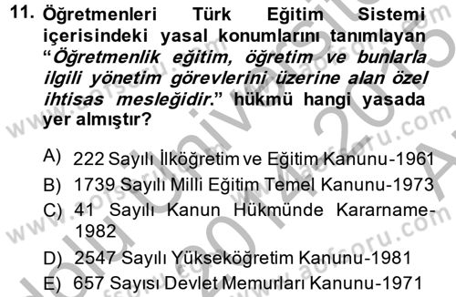 Türk Eğitim Tarihi Dersi 2014 - 2015 Yılı (Vize) Ara Sınavı 11. Soru