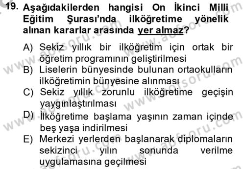 Türk Eğitim Tarihi Dersi 2014 - 2015 Yılı (Vize) Ara Sınavı 19. Soru