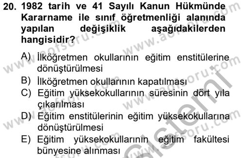 Türk Eğitim Tarihi Dersi 2014 - 2015 Yılı (Vize) Ara Sınavı 20. Soru