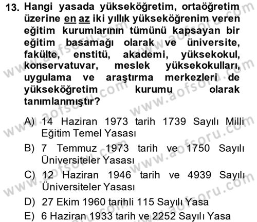 Türk Eğitim Tarihi Dersi 2014 - 2015 Yılı (Final) Dönem Sonu Sınavı 13. Soru