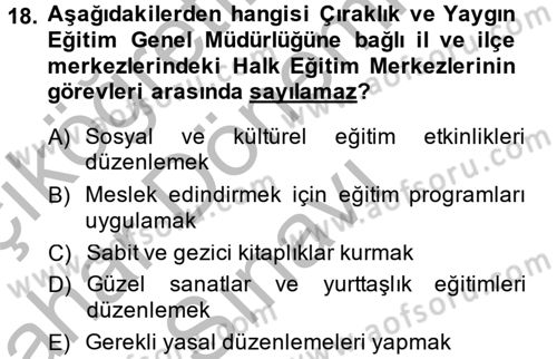 Türk Eğitim Tarihi Dersi 2014 - 2015 Yılı (Final) Dönem Sonu Sınavı 18. Soru