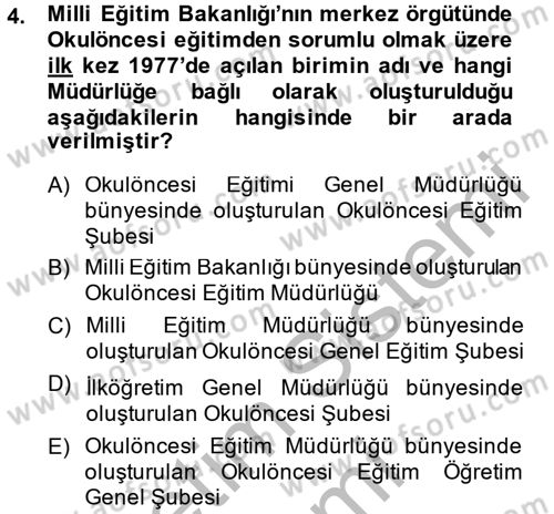 Türk Eğitim Tarihi Dersi 2014 - 2015 Yılı (Final) Dönem Sonu Sınavı 4. Soru