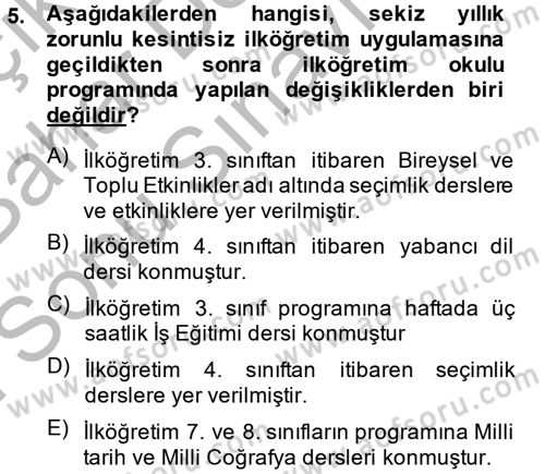 Türk Eğitim Tarihi Dersi 2014 - 2015 Yılı (Final) Dönem Sonu Sınavı 5. Soru