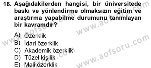 Türk Eğitim Tarihi Dersi 2014 - 2015 Yılı Tek Ders Sınavı 16. Soru