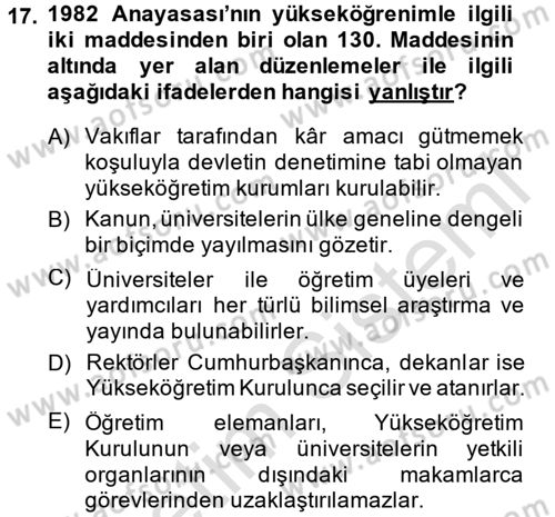 Türk Eğitim Tarihi Dersi 2014 - 2015 Yılı Tek Ders Sınavı 17. Soru