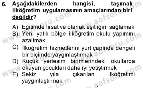 Türk Eğitim Tarihi Dersi 2014 - 2015 Yılı Tek Ders Sınavı 6. Soru