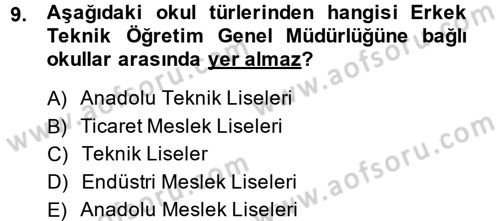 Türk Eğitim Tarihi Dersi 2014 - 2015 Yılı Tek Ders Sınavı 9. Soru