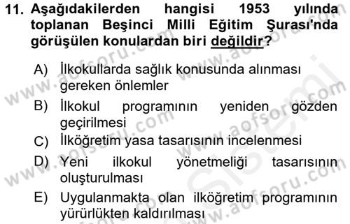 Türk Eğitim Tarihi Dersi 2015 - 2016 Yılı (Vize) Ara Sınavı 11. Soru