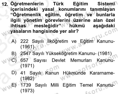 Türk Eğitim Tarihi Dersi 2015 - 2016 Yılı (Vize) Ara Sınavı 12. Soru