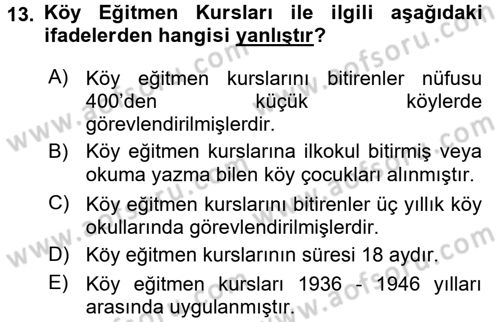 Türk Eğitim Tarihi Dersi 2015 - 2016 Yılı (Vize) Ara Sınavı 13. Soru