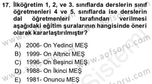 Türk Eğitim Tarihi Dersi 2015 - 2016 Yılı (Vize) Ara Sınavı 17. Soru