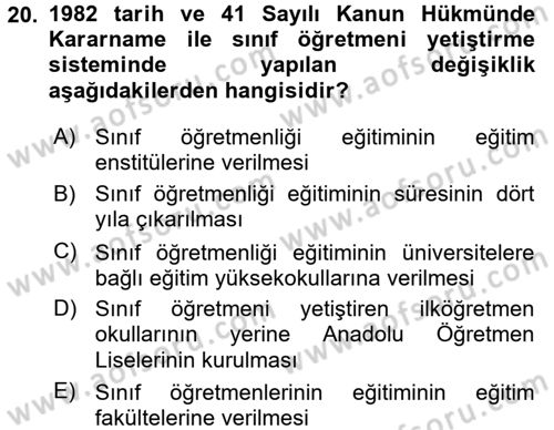 Türk Eğitim Tarihi Dersi 2015 - 2016 Yılı (Vize) Ara Sınavı 20. Soru