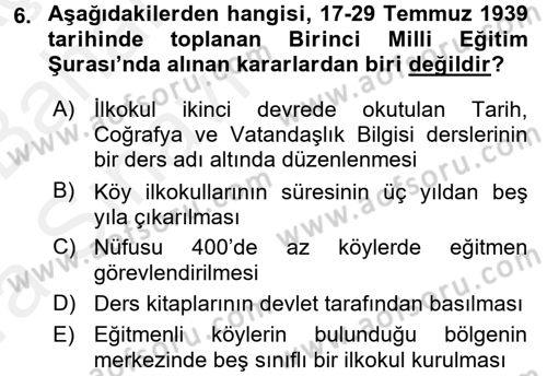 Türk Eğitim Tarihi Dersi 2015 - 2016 Yılı (Vize) Ara Sınavı 6. Soru