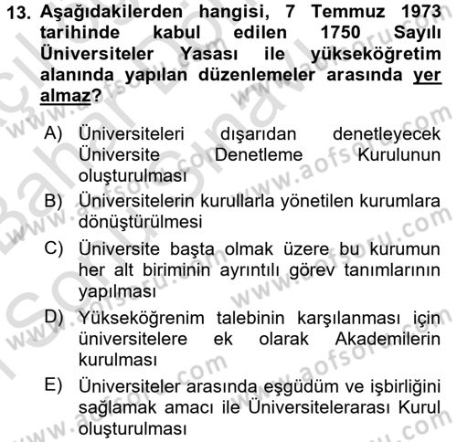 Türk Eğitim Tarihi Dersi 2015 - 2016 Yılı (Final) Dönem Sonu Sınavı 13. Soru