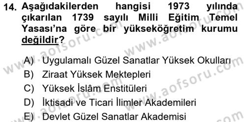 Türk Eğitim Tarihi Dersi 2015 - 2016 Yılı (Final) Dönem Sonu Sınavı 14. Soru