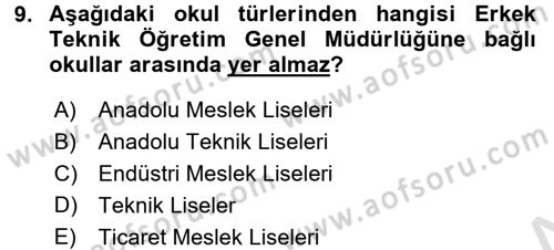 Türk Eğitim Tarihi Dersi 2015 - 2016 Yılı (Final) Dönem Sonu Sınavı 9. Soru