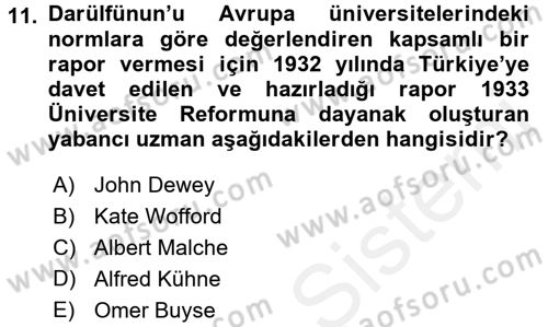 Türk Eğitim Tarihi Dersi 2015 - 2016 Yılı Tek Ders Sınavı 11. Soru