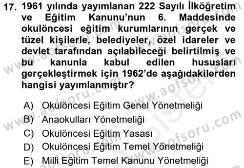 Türk Eğitim Tarihi Dersi 2015 - 2016 Yılı Tek Ders Sınavı 17. Soru