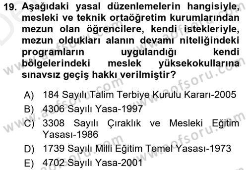 Türk Eğitim Tarihi Dersi 2015 - 2016 Yılı Tek Ders Sınavı 19. Soru