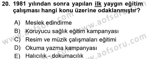 Türk Eğitim Tarihi Dersi 2015 - 2016 Yılı Tek Ders Sınavı 20. Soru