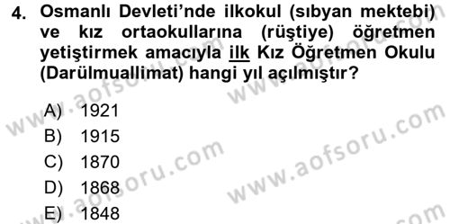 Türk Eğitim Tarihi Dersi 2015 - 2016 Yılı Tek Ders Sınavı 4. Soru