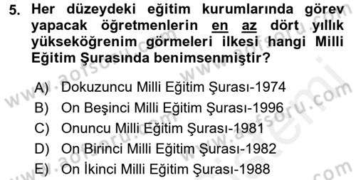 Türk Eğitim Tarihi Dersi 2015 - 2016 Yılı Tek Ders Sınavı 5. Soru