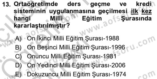 Türk Eğitim Tarihi Dersi 2016 - 2017 Yılı 3 Ders Sınavı 13. Soru