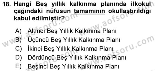 Türk Eğitim Tarihi Dersi 2016 - 2017 Yılı (Vize) Ara Sınavı 18. Soru