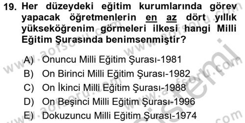 Türk Eğitim Tarihi Dersi 2016 - 2017 Yılı (Vize) Ara Sınavı 19. Soru