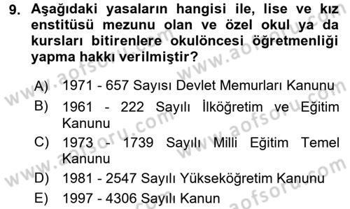 Türk Eğitim Tarihi Dersi 2016 - 2017 Yılı (Vize) Ara Sınavı 9. Soru