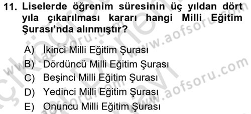 Türk Eğitim Tarihi Dersi 2016 - 2017 Yılı (Final) Dönem Sonu Sınavı 11. Soru