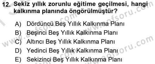 Türk Eğitim Tarihi Dersi 2016 - 2017 Yılı (Final) Dönem Sonu Sınavı 12. Soru