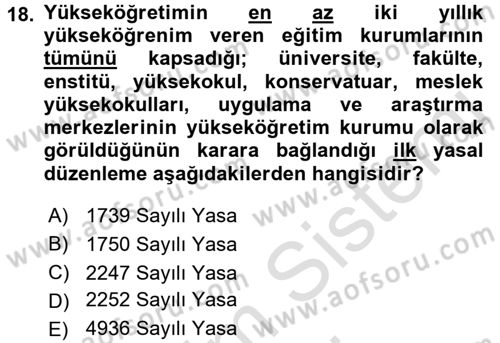 Türk Eğitim Tarihi Dersi 2016 - 2017 Yılı (Final) Dönem Sonu Sınavı 18. Soru