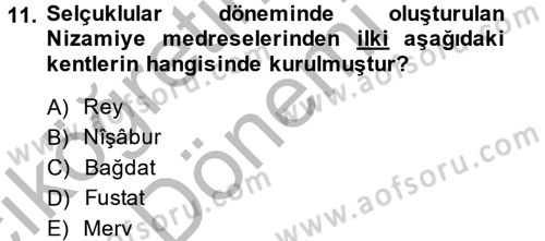 Eğitim Tarihi Dersi 2013 - 2014 Yılı (Vize) Ara Sınav Soruları 11. Soru